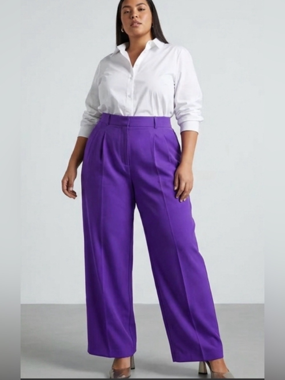 H&M Divided Purple Wide-Leg Pleated High-Waisted Trousers